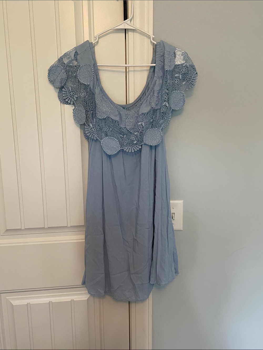 Light Blue Crochet Yoke Women's Dress